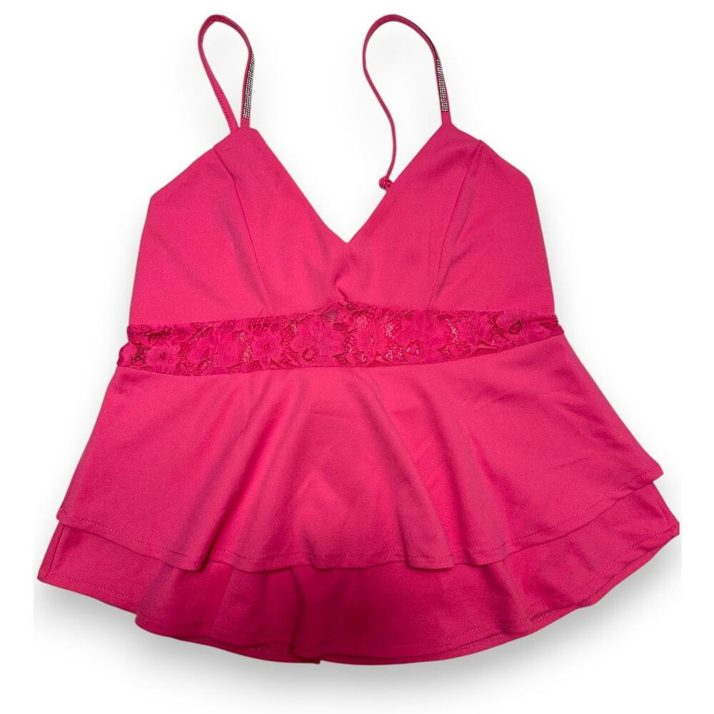 Y2k Rue21 Hot Pink Lace Peplum Cami Top Size Large